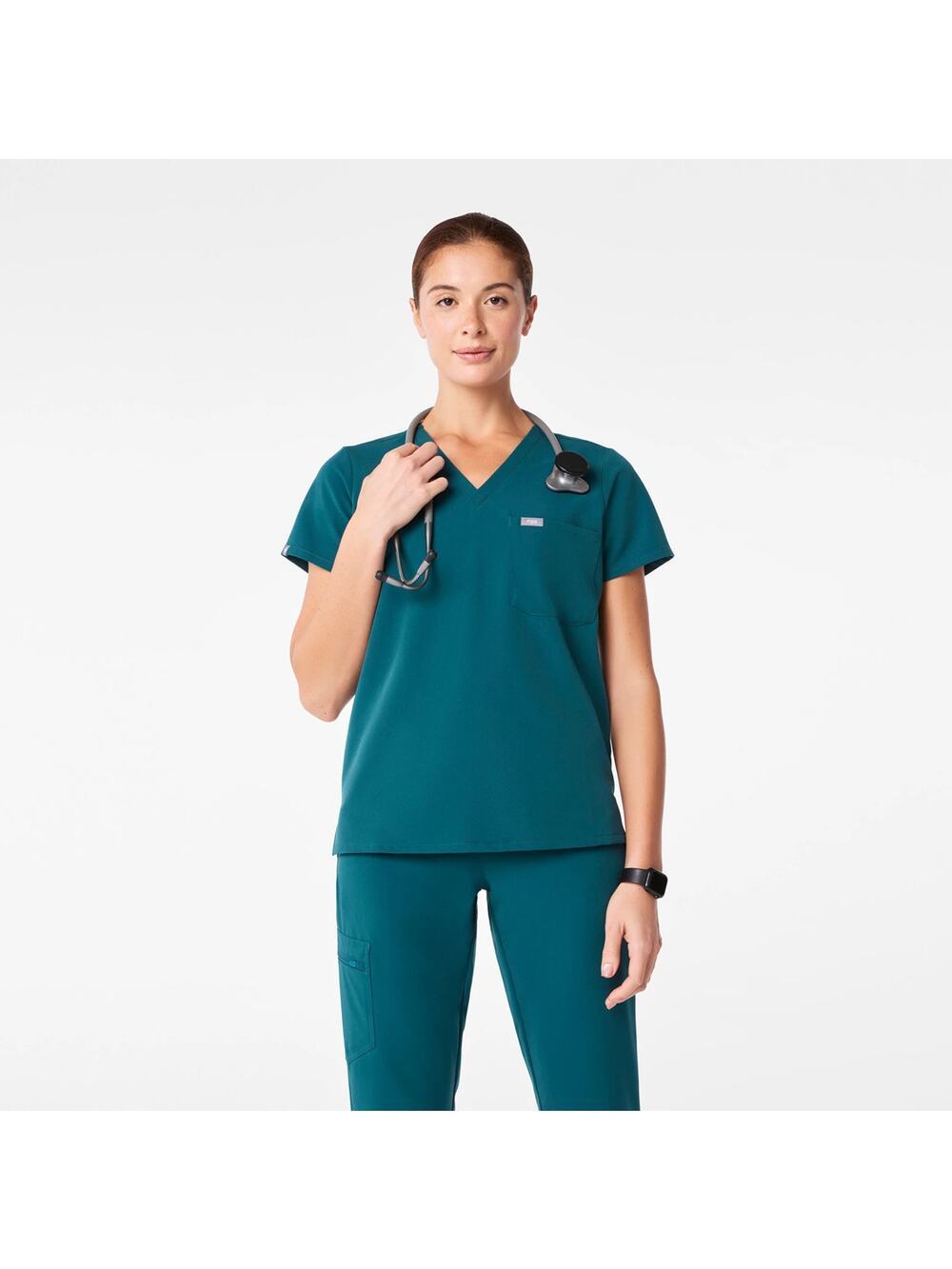 Figs Catarina One-Pocket V-Neck Short Sleeve Classic Scrub Top Pacific Blue S